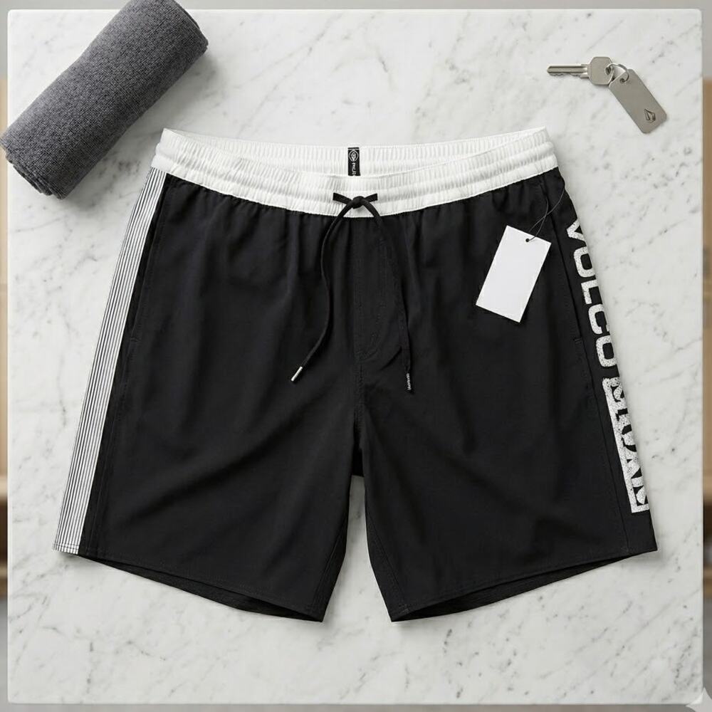 Volcom Jones Trunk 18 Boardshorts Mens XL Black White Logo Swim NWT A2502500